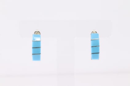 Native America Zuni Sterling Silver Turquoise Post Earring's By Gilbert Kanesta.