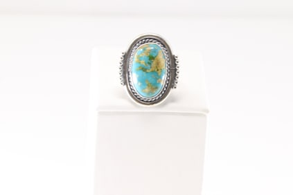 Native America Navajo Sterling Silver Turquoise Ring By Samauel Yellowhair.