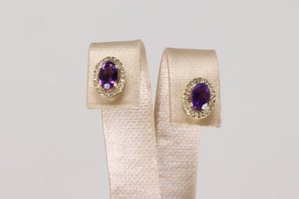 Amethyts & Diamond Stud Earring By 10Kt.