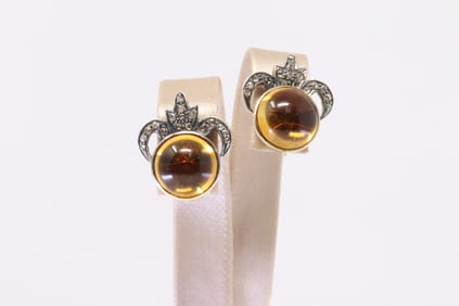Amber & Diamond Crown Earring 18Kt.