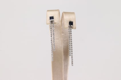 Elegant Sapphire & Diamonds Stud / Dangling Earring 14Kt.