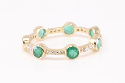 Emerald & Diamond Eternity Ring 14Kt.