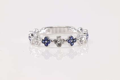 Sapphire & Diamond Flower Ring 14Kt.