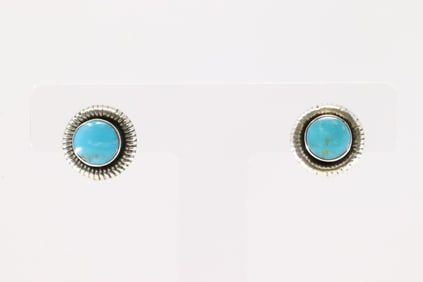 Native America Navajo Sterling Silver Turquoise Post Earring's By Sharon Clark.