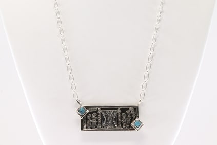 Native America Navajo Sterling Silver Turquoise Necklace By Jeremy Delgarito.