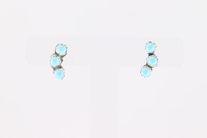 Native America Navajo Sterling Silver Kingman Turquoise Post Earring's By Sylvya Chee.