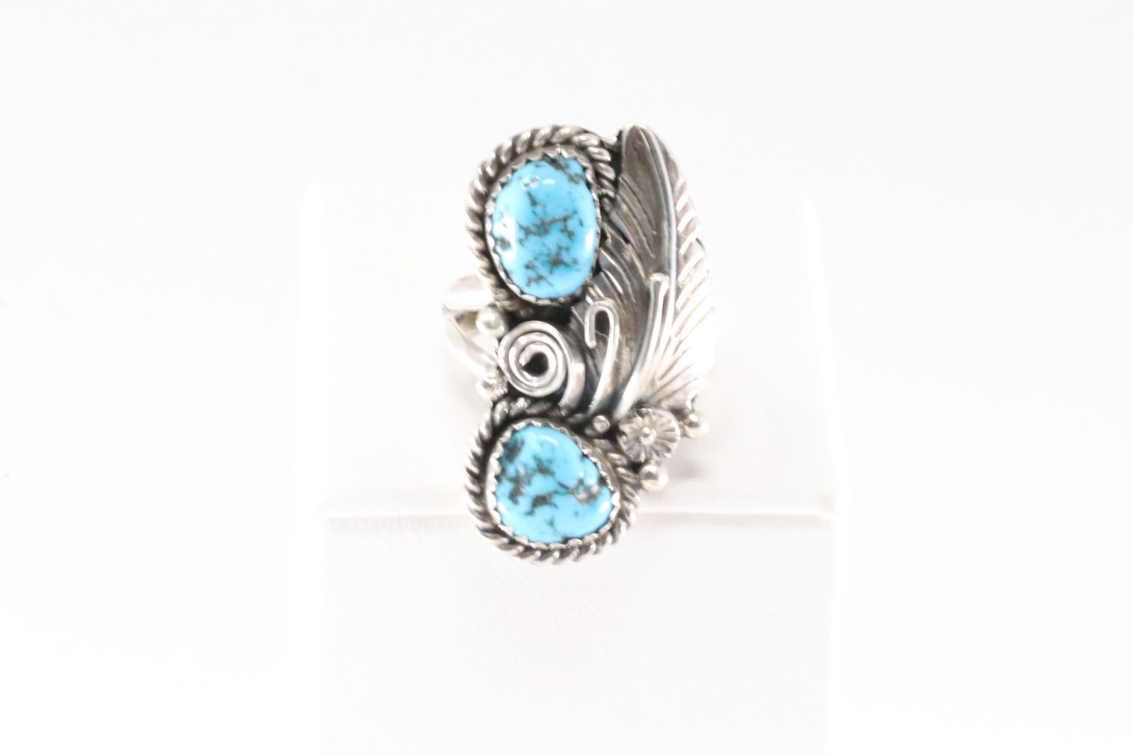 Native America Navajo Sterling Silver Turquoise Ring Leaf By L.Spencer. (1 of 4)