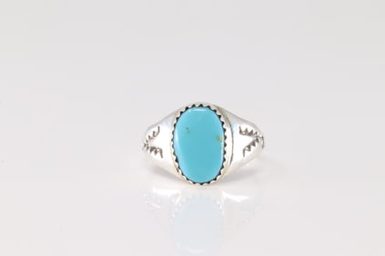Native America Navajo Sterling Silver Turquoise Ring By M.L.