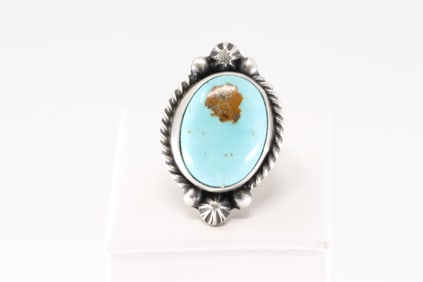 Native America Navajo Sterling Silver Turquoise Ring By Dixon.