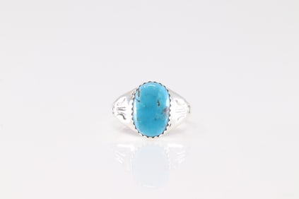 Native America Navajo Sterling Silver Turquoise Ring By Mary Lincoln.