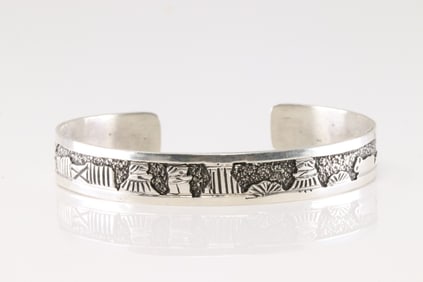 Native America Navajo Sterling Silver Storyteller Bracelet Cuff By B.