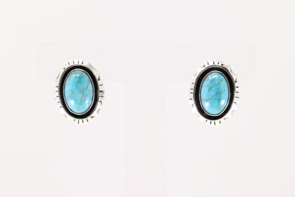 Native America Navajo Sterling Silver Turquoise Post Earring's By Amos Begay.