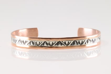 Native America Navajo Sterling Silver Copper Stamped Bracelet Cuff By J.G.