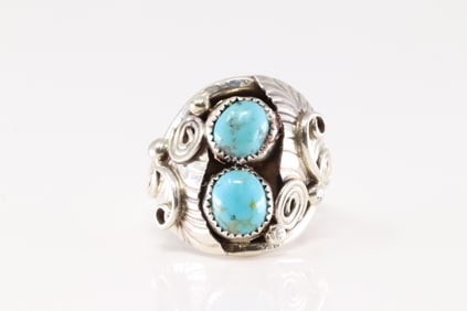 Native America Navajo Sterling Silver Turquoise Ring By B.