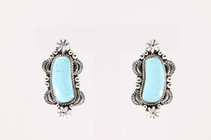 Native America Navajo Sterling Silver Turquoise Post Earring's By Sadie Jim.