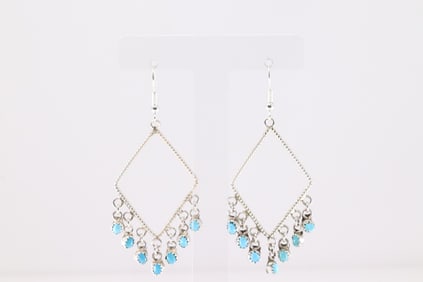 Native America Navajo Sterling Silver Turquoise Dangling Earring's By Sylvya Chee.