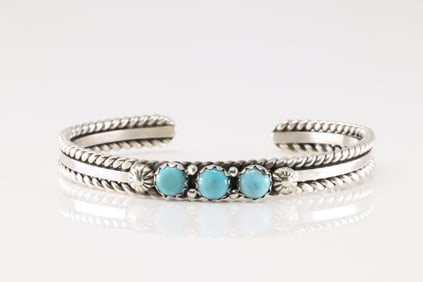 Native America Navajo Sterling Silver Turquoise Bracelet Cuff By R.King.