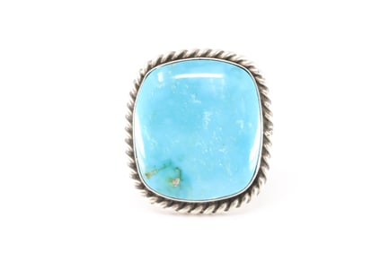 Native America Navajo Sterling Silver Kingman Turquoise Ring By A.L.
