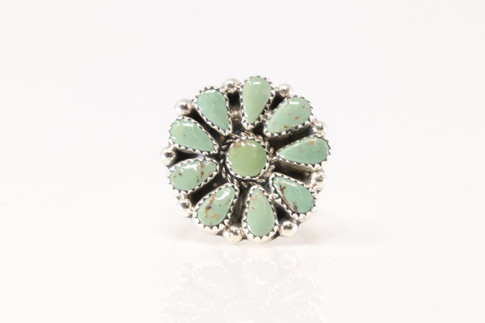 Native America Navajo Sterling Silver Turquoise Flower Ring By AJW. (1 of 4)