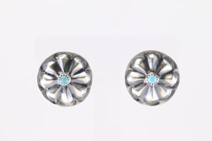 Native America Navajo Sterling Silver Turquoise Conch Post Earring's By Joan Begay.