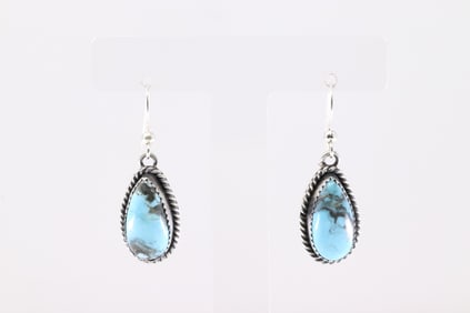Native America Navajo Sterling Silver Kingman Turquoise Dangling Earring's By Freda Martinez.