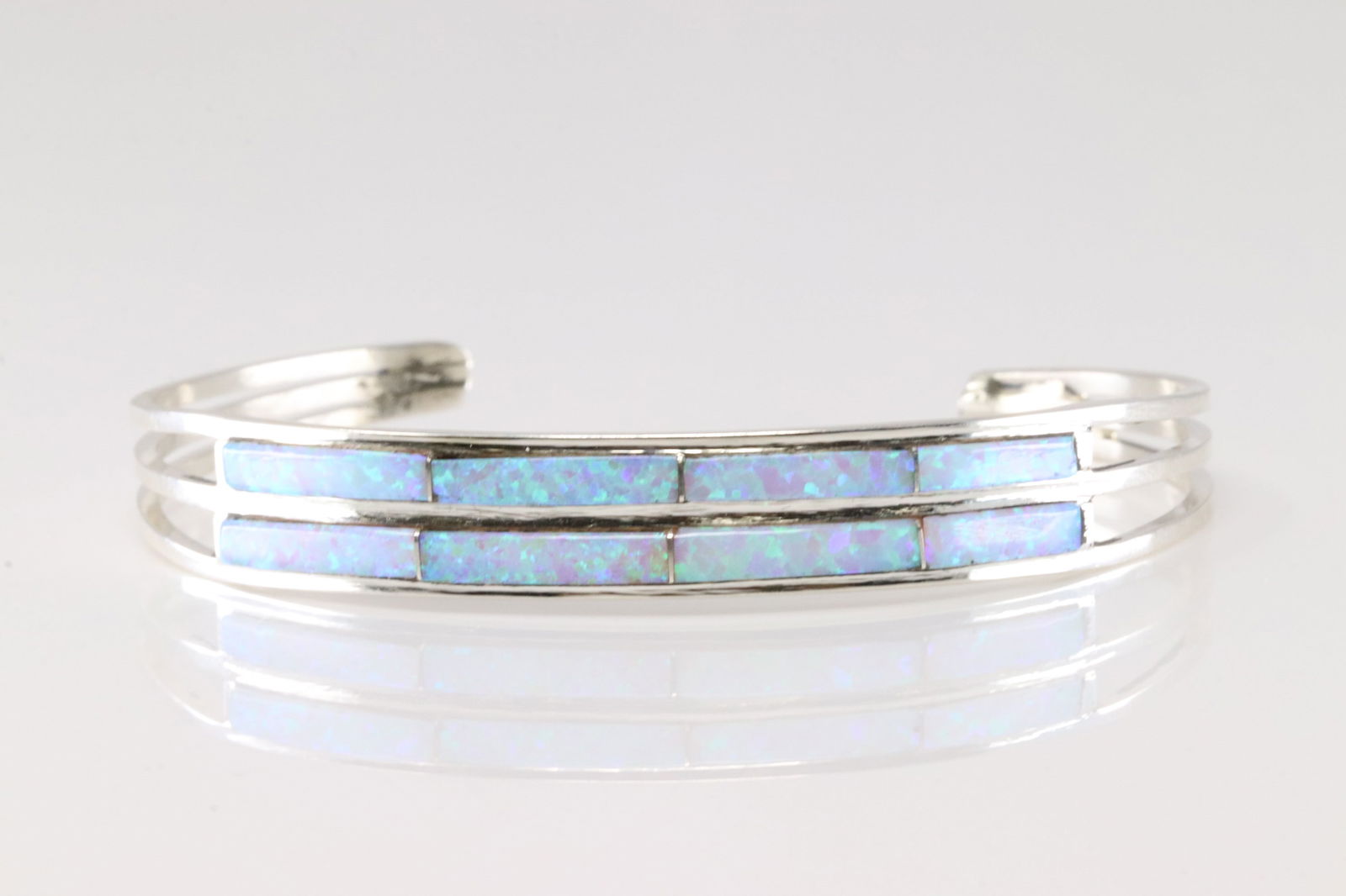 Native America Navajo Sterling Silver Opal Inlay Bracelet Cuff By Jamie J. (1 of 4)