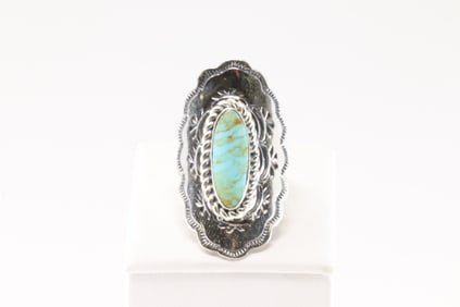 Native America Navajo Sterling Silver Turquoise Ring By By C.Yazzie.