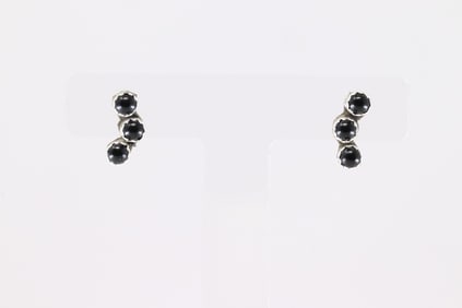 Native America Navajo Sterling Silver Black Onyx Post Earring's By Sylvya Chee.