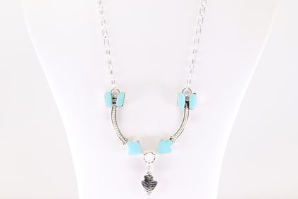 Native America Navajo Sterling Silver Turquoise Necklace Arrow By Phyllis A.Smith.