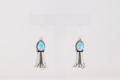 Native America Navajo Sterling Silver Blossom Turquoise Dangling Earring's By Sharon McCarthy.
