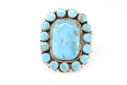 Native America Navajo Sterling Silver Kingman Turquoise Ring By L.Etcitty.
