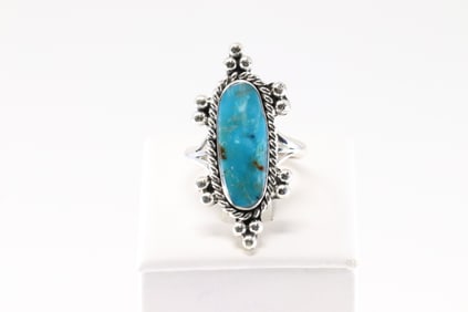 Native America Navajo Sterling Silver Turquoise Ring By Arlene Lewis.