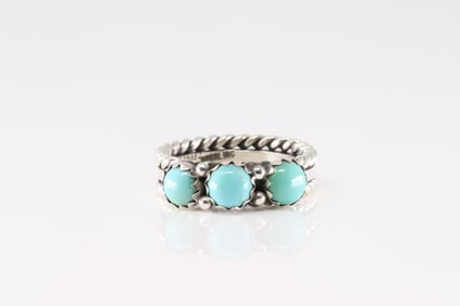Native America Navajo Sterling Silver Turquoise Ring By R.King.