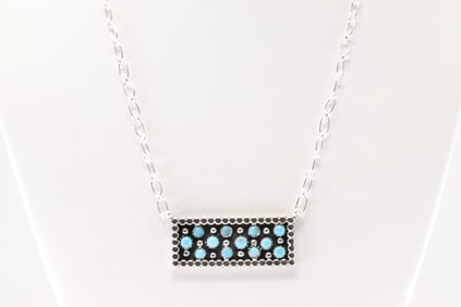 Native America Navajo Sterling Silver Turquoise Necklace By Kenny Lonjose.