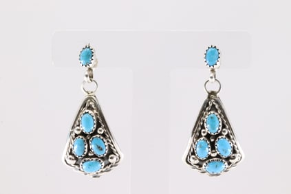 Native America Navajo Sterling Silver Turquoise Post / Dangling Earring's By M.Chee.