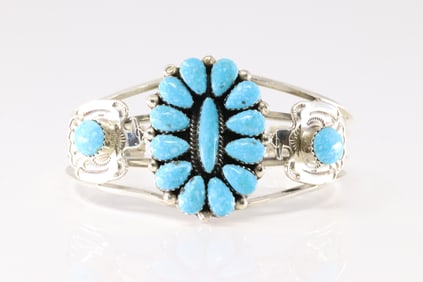 Native America Navajo Sterling Silver Turquoise Thunderbird Bracelet Cuff By Jimmy Garcia.