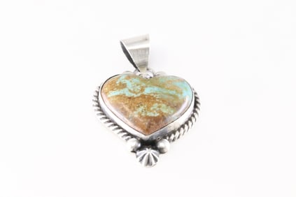 Native America Navajo Sterling Silver Number 8 Turquoise Heart Pendant By Johnny Dixon.