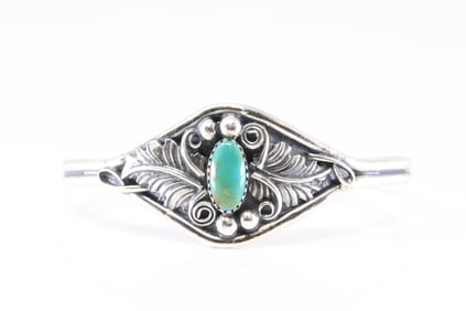 Native America Navajo Sterling Silver Turquoise Bracelet Cuff By Harry B.