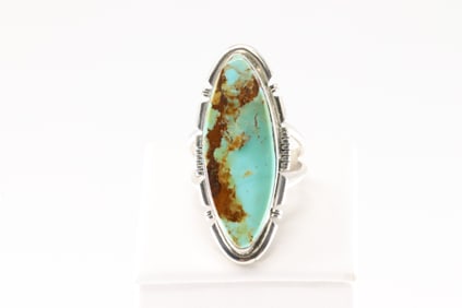 Native America Navajo Sterling Silver Turquoise Inlya Ring By S.F.