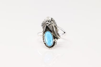 Native America Navajo Sterling Silver Turquoise Ring By Robert Martinez.
