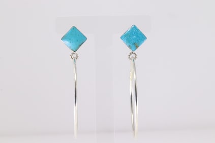 Native America Navajo Sterling Silver Turquoise Hoop Post Earring's By Ryntanna Yazzie.