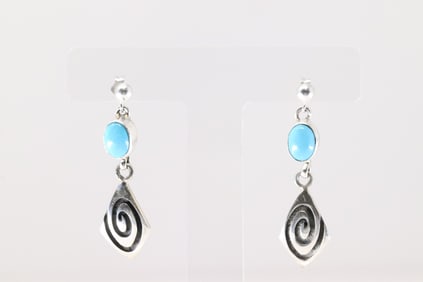 Native America Navajo Sterling Silver Turquoise Post / Dangling Earring's By E.R.
