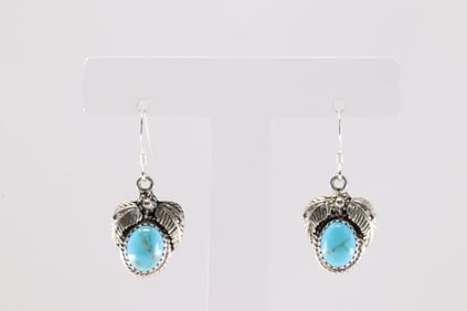 Native America Navajo Sterling Silver Turquoise Dangling Earring's By Sharon McCarthy.