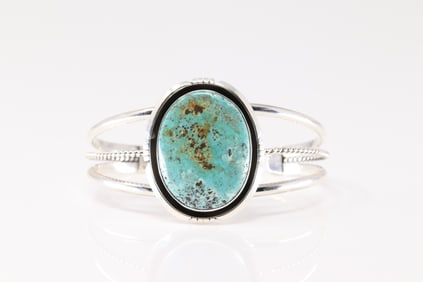 Native America Navajo Sterling Silver Kingman Turquoise Bracelet Cuff By Annie M.
