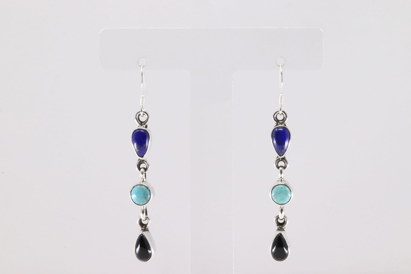 Native America Navajo Sterling Silver Multi-Color Stone Dangling Earring's By Tuna Benally. (1 of 4)