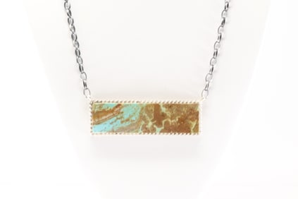 Native America Navajo Sterling Silver Number 8 Turquoise Necklace By Brandon Etcitty.