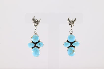 Native America Navajo Sterling Silver Turquoise Post / Dangling Earring's Eagle By Bernita Begay.