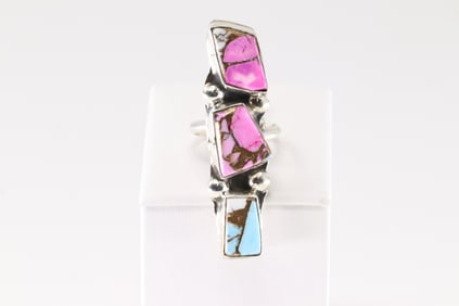 Native America Zuni Sterling Silver Cotton Candy Ring By Jude Candelaria.