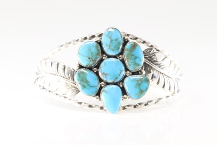 Native America Navajo Sterling Silver Kingman Turquoise Bracelet Cuff By P.A.Smith.