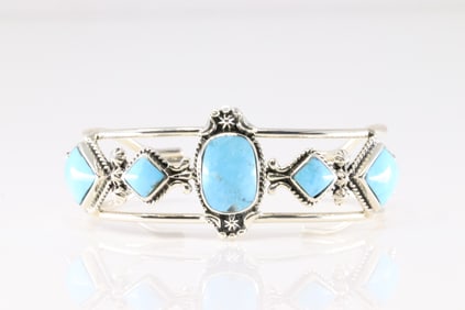Native America Navajo Sterling Silver Turquoise Bracelet Cuff By Mike Smith.